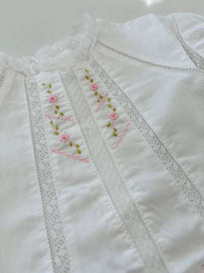 White Amélia Dress w/Pink Embroidery