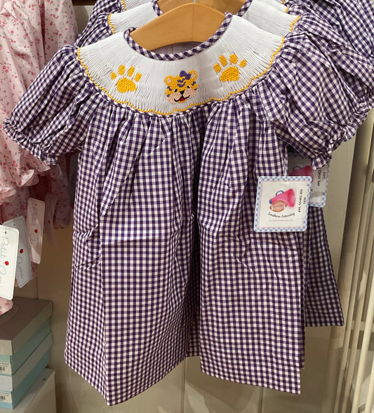 Purple Gingham Smocked Dress