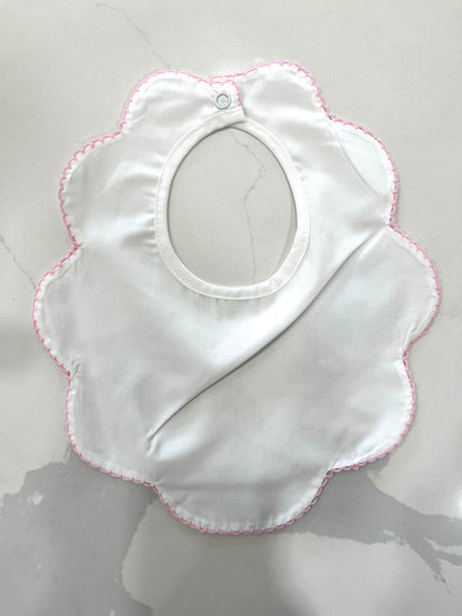 White Scallop Bib-Pink Picot