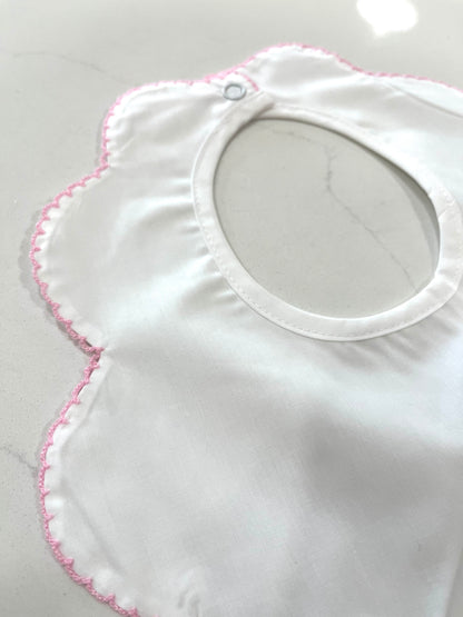 White Scallop Bib-Pink Picot