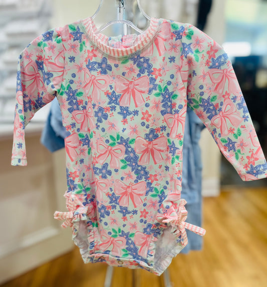 Bow Blooms LS Rash Guard One Piece Swimsuit