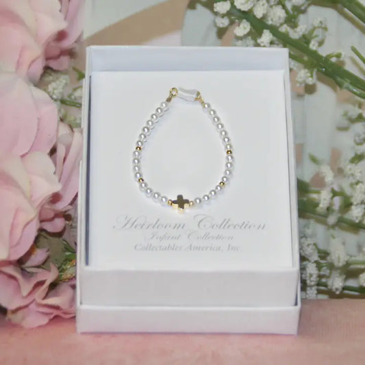 Infant Dainty Cross Pearl Bracelet 4.5" CJ-563