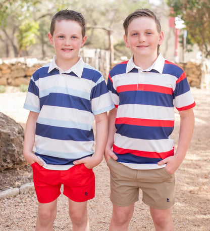 Red Rugby Stripe Polo Short Sleeve Shirt