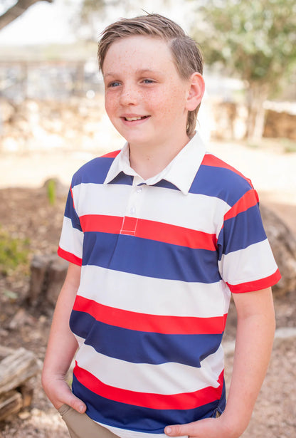 Red Rugby Stripe Polo Short Sleeve Shirt