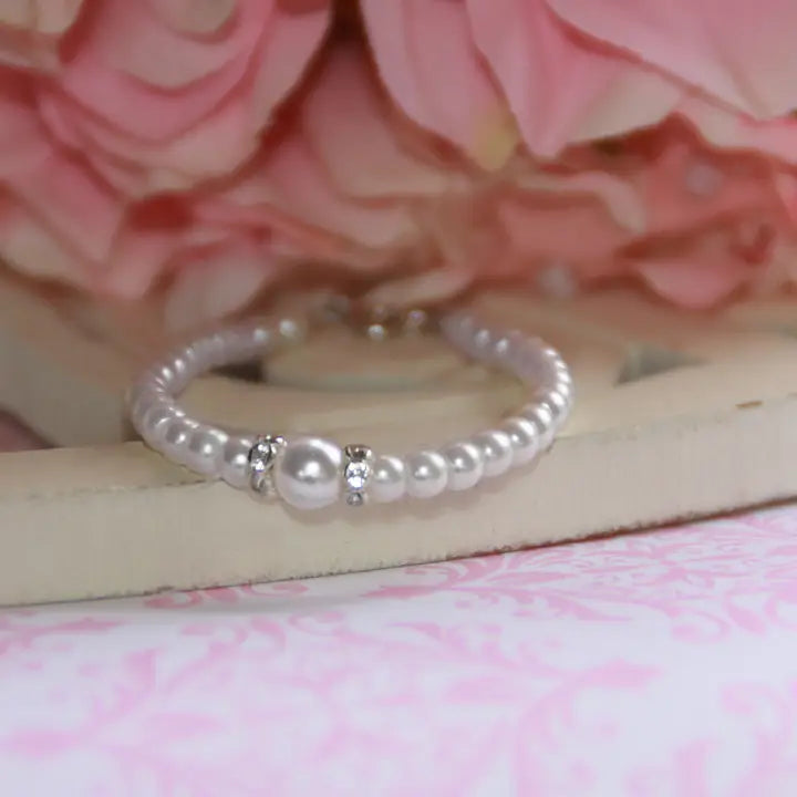 Graduated Pearl Bracelet with Crystal Accents CJ-117-5