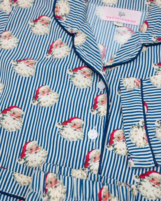 Kids Navy Striped Vintage Santa Pajama Set