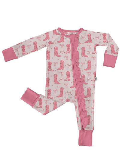 LS Zip PJs - Pink Boots