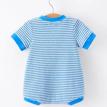 4th of July Flag Chenille Baby Boy Romper Blue Stripe