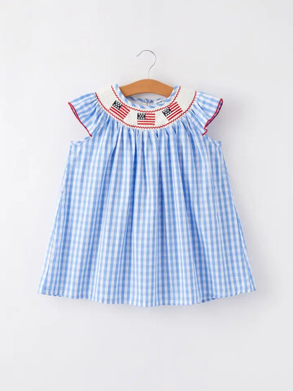 4th of July Flag Embroidery Smocking Dress