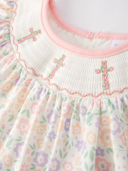 Cross Smocking Embroidery Dress