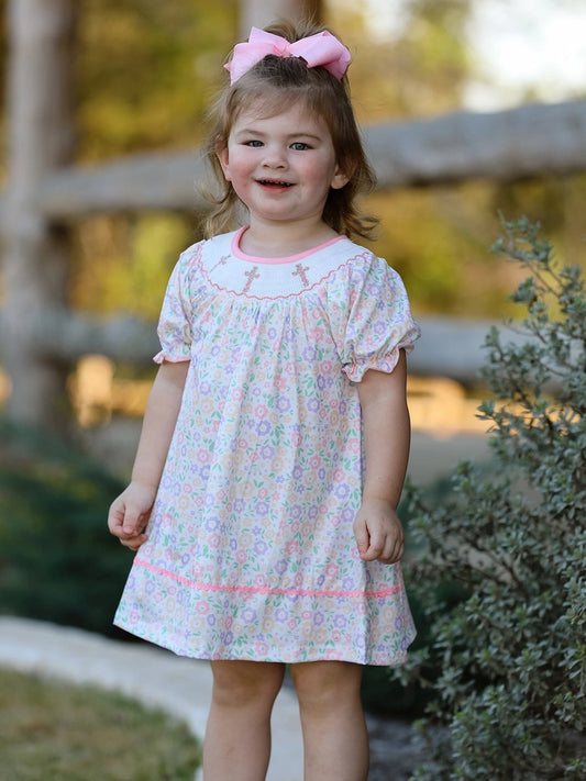 Cross Smocking Embroidery Dress