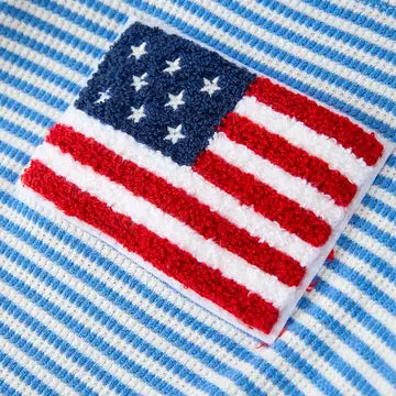 4th of July Flag Chenille Boys Set Blue Stripe Shorts