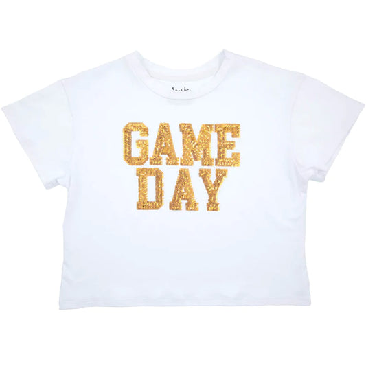 Sequin Game Day Boxy T-Gold