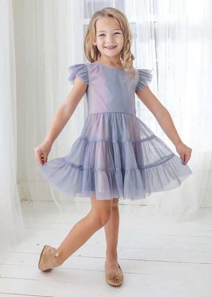 Phoenix Tiered Soft Tulle & Sparkling LS Knit Dress