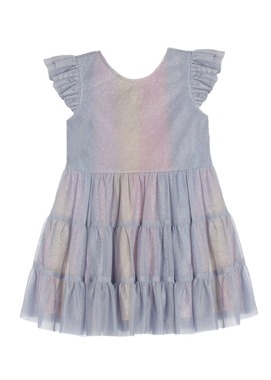 Phoenix Tiered Soft Tulle & Sparkling LS Knit Dress