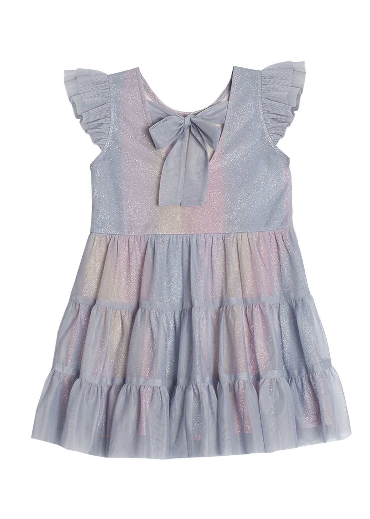 Phoenix Tiered Soft Tulle & Sparkling LS Knit Dress