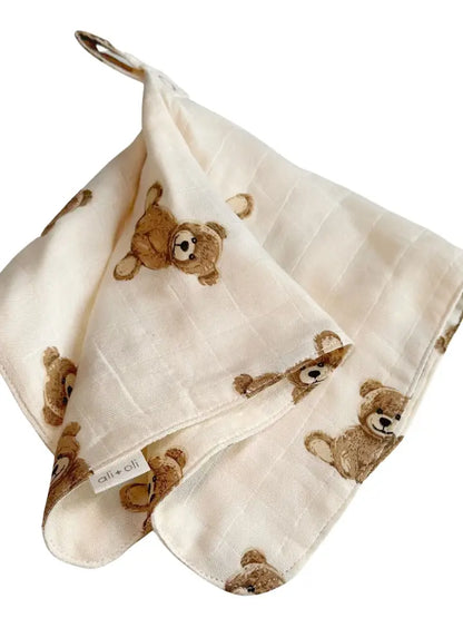 Pacifier Blanket Holder Bamboo Muslin (Teddy Bear)