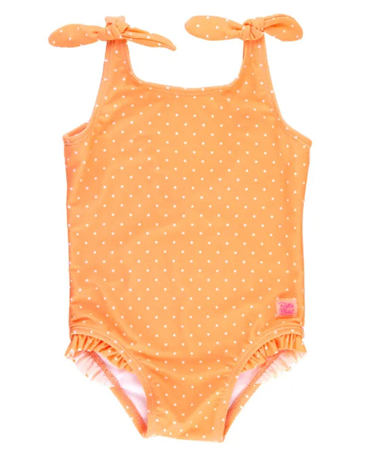 Melon Polka Dot Tie Shoulder One Piece