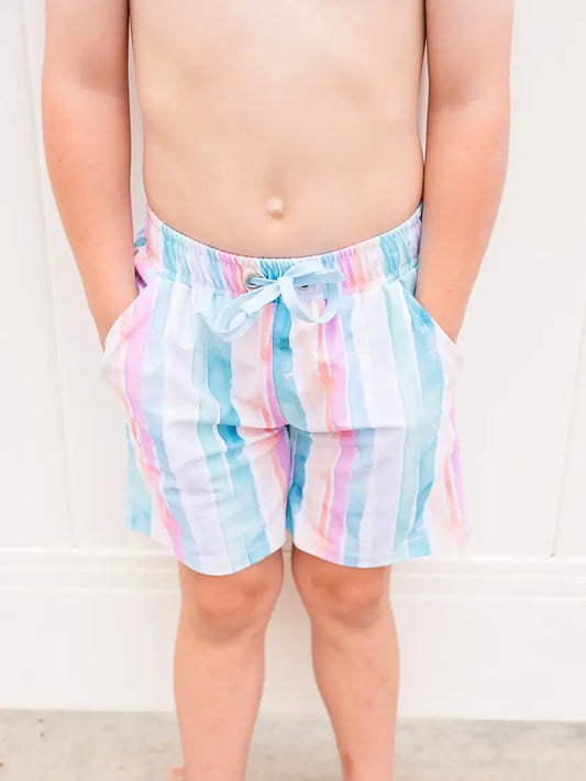 Watercolor Stripe Swim Shorts
